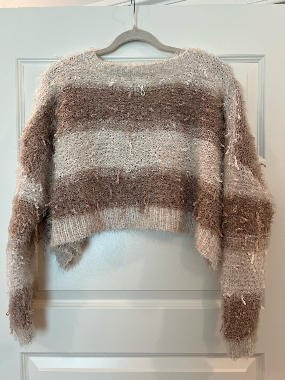 Altar’d State Eyelash Stripe Cropped Sweater Medium Cozy Boho Soft Knit Pullover - Picture 9 of 11